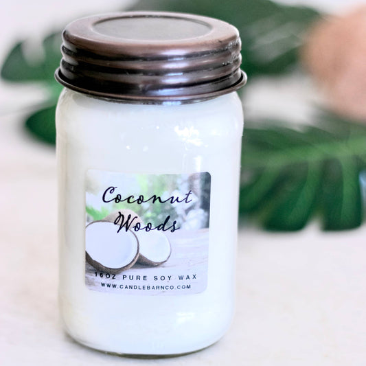 Timber Oak Candles LLC - 16oz Coconut Woods Mason Jar Soy Candles
