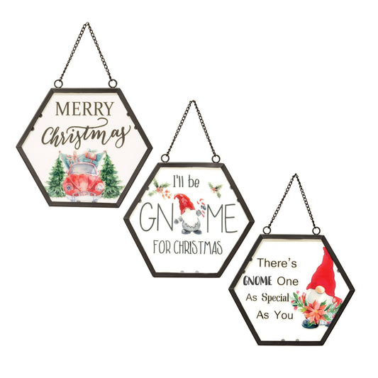 Bright Ideas Christmas Collection - 3 Asst Gnome Metal/Glass Hanger