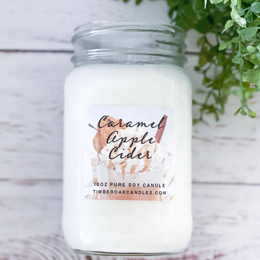 Timber Oak Candles LLC - CARAMEL APPLE CIDER | 16oz Mason Jar | 100% Pure Soy Candles