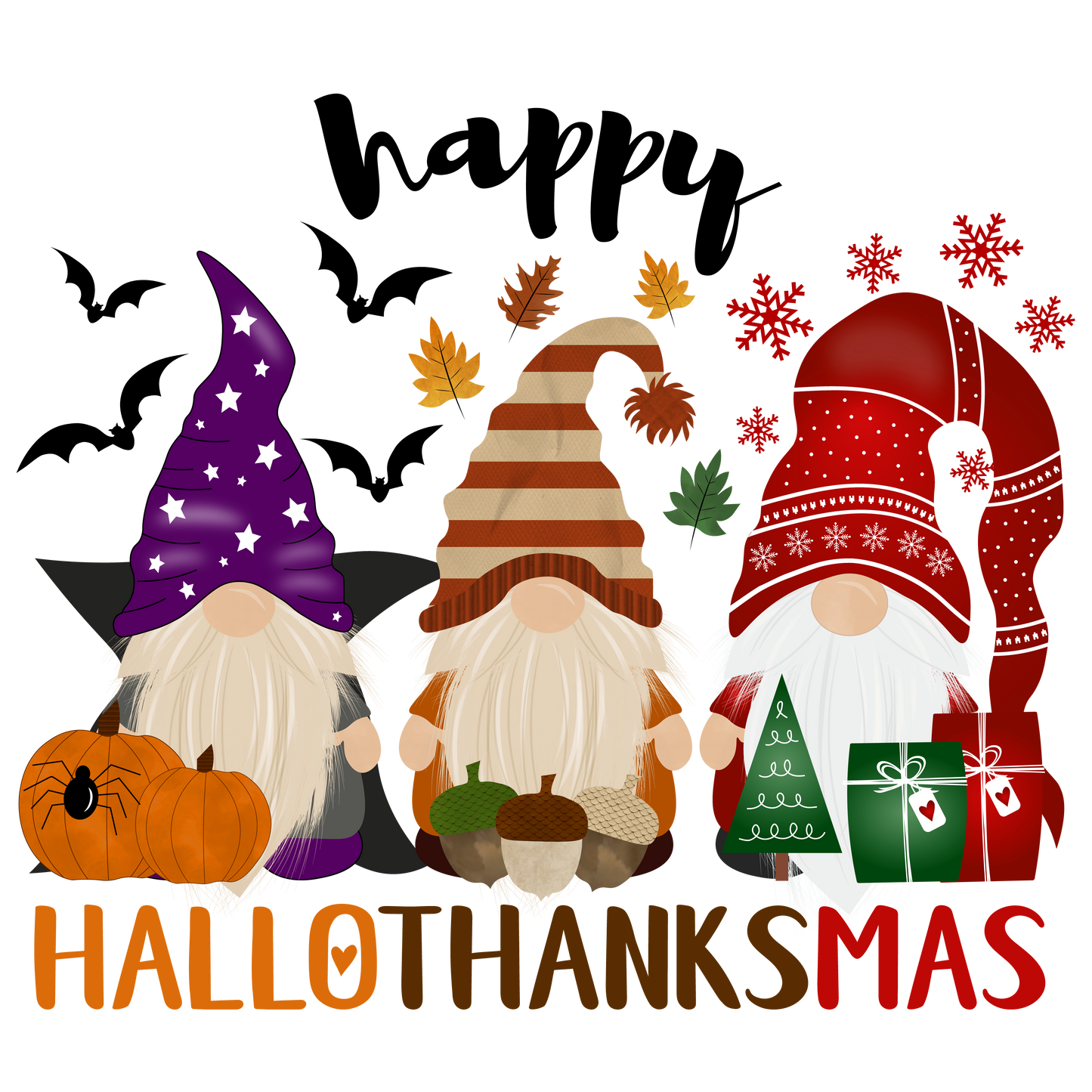 Savannah and James Co - Hallthanksmas Gnomes, Clear Sticker, 3x3 inch