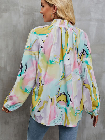 Printed Mock Neck Balloon Sleeve Shirt