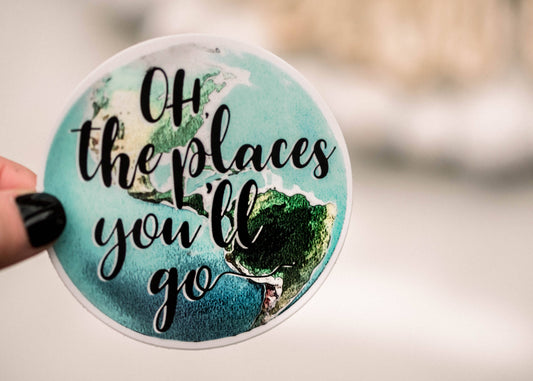 Savannah and James Co - Oh The Places You Will Go Circle Vinyl Sticker, 3x3 in