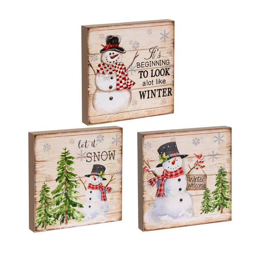 Bright Ideas Christmas Collection - Snowman Sign Wood Block 3 Asstd
